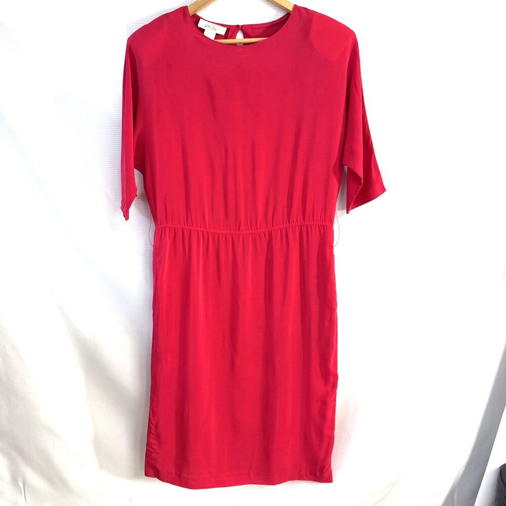 Vintage Lord & Taylor Pink 3/4 Sleeve Silk Dress - 8 - Retro 80's shoulder pads